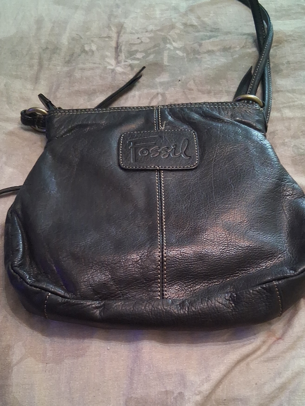 Fossil Black Leather Crossbody with Topstitch Detailing